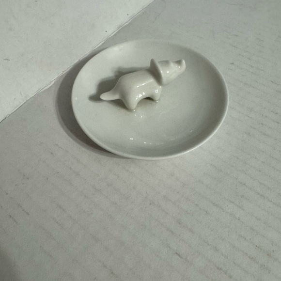Cream White Ceramic Rhino Jewelry Ring Trinket Bowl Dish Plate 4” Dainty Simple - Picture 2 of 3